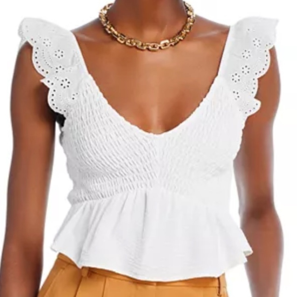 Smocked Crop Tank  White Lace‎ Trimmed Women's Top